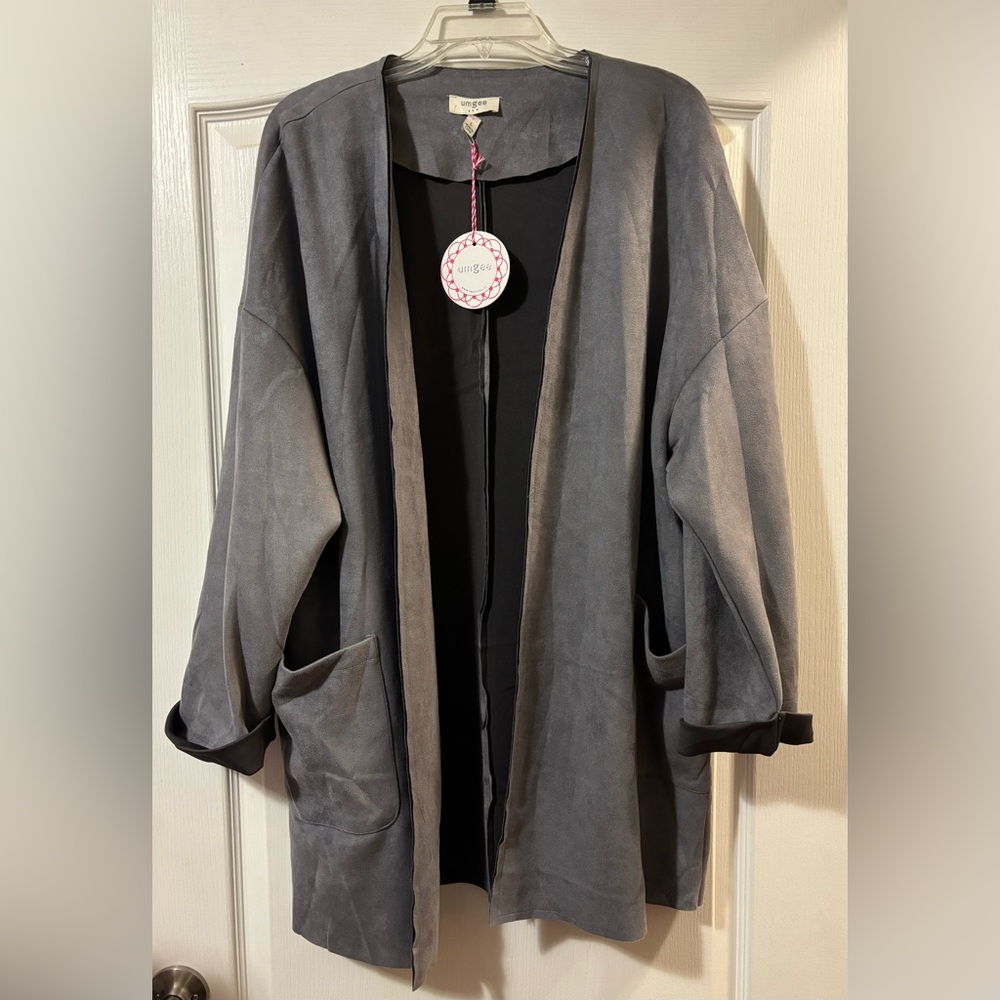 Umgee Slate Gray Open-Front Suede-Look Blazer